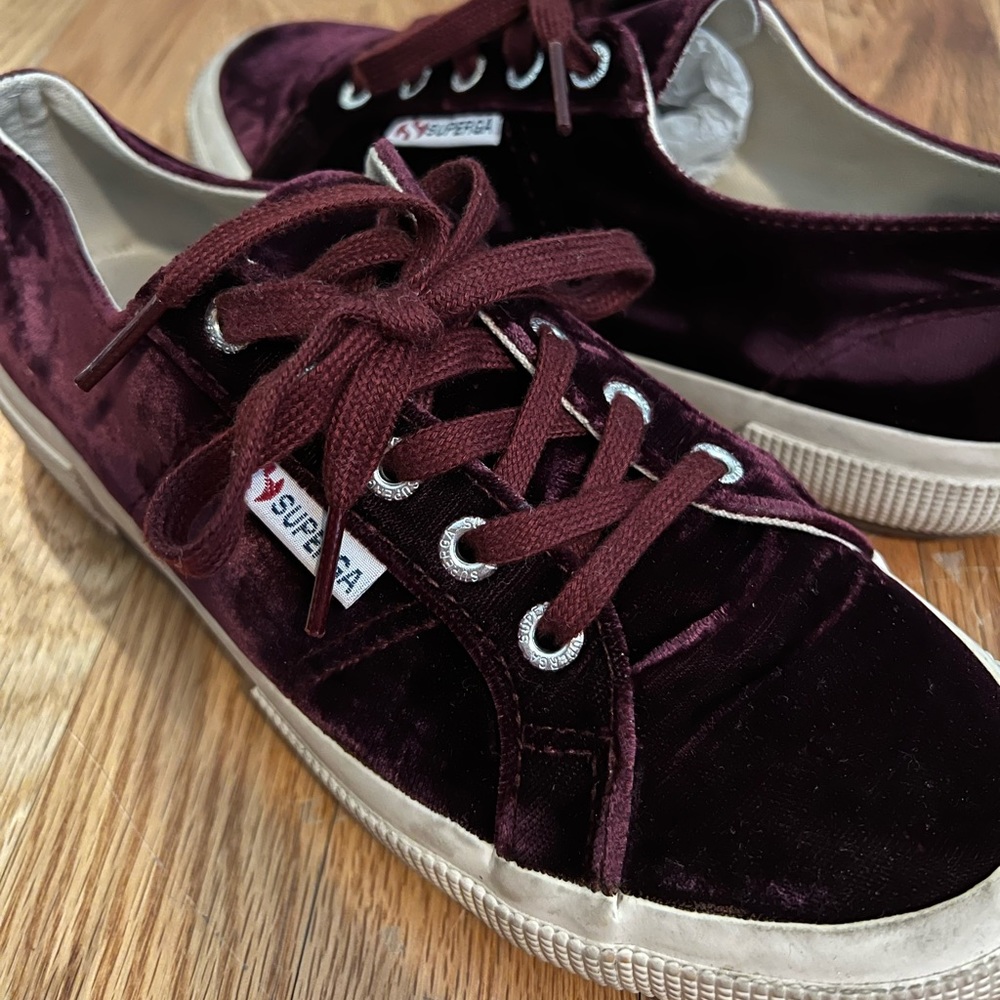 Burgundy Velvet Superga womens sz 38